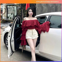 🌟 Áo kiểu nữ trễ vai tay loe 5 tầng đỏ/xanh sang chảnh - quyến rũ giúp nàng nổi bật mọi lúc mọi nơi 🌟