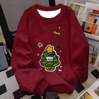 【 Áo len cặp đôi cỡ lớn M-8XL 】 Áo len nữ Hello Kitty Plum Set họa tiết Oversize Áo len cổ tròn dài tay dáng rộng