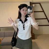 𝒀𝒂𝒏𝒚𝒂𝒏 Áo polo cotton Tinh Khiết Màu Tương Phản Phong Cách Phương Tây Sang Trọng Cho Nữ