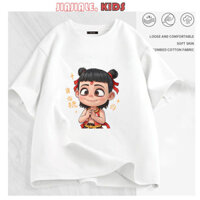 > Áo thun nữ màu trắng 3Y Nezha Boys, áo thun cổ tròn ngắn tay cotton nguyên chất mùa hè