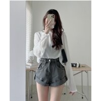 👗 Áo Thun Nữ Xốp Gân Cổ Tròn Dáng Suông Dài Tay 3 Màu