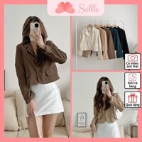 𝗦𝗔𝗟𝗘 Áo vest nữ khoác lửng croptop blazer dài tay trơn nhiều màu có đệm vai Hàn Quốc Sollle