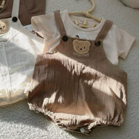 [ Áo + yếm] Bộ body ngắn tay bodysuit áo liền quần bộ đồ liền thân cho bé trai bé gái Sét yếm đũi