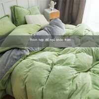 ㍿ ATZvvn Cold AaA ACold Bộ bốn món nhung sữa dày kèm chăn Bộ vỏ chăn nhung san hô có lõi có thể tháo rời cho ký túc xá m