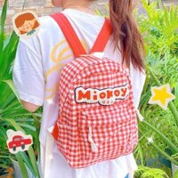 ** Balo Miokoy sọc caro đỏ trắng