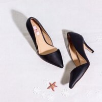 [ Bản Chuẩn] Giày Cao Gót 7cm Khoét Eo Mũi Nhọn Màu Đen Pixie P743