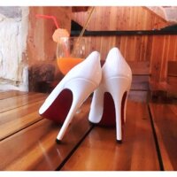 [ Bản Chuẩn] giày cao gót màu trắng đế đỏ mũi nhọn cao 11 12 cm