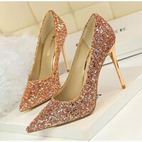 [ Bản Chuẩn] GIÀY CAO GÓT MŨI NHỌN 9CM ĐÍNH KIM SA THỜI TRANG CAO CẤP