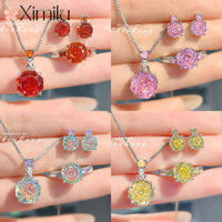♥ Ban Đầu Nhiều Màu Thiên Niên Kỷ Cắt Hoa Hồng Nhiều Màu Sắc Bộ Trang Sức Đầy Màu Sắc Đỏ Pha Lê Vòng Cổ Nữ Mặt Dây Chuyền Topaz Bông Tai Kim Cương Hồng Nhẫn Nữ Người Yêu Quà Tặng