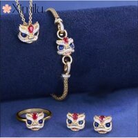 ❤ Ban Đầu Phong Cách Mới Trang Sức Phong Cách Quốc Gia Sư Tử Thức Tỉnh Bộ Trang Sức Nhẫn Vàng Hai Màu Vòng Tay Nữ Bông Tai Bạc Mặt Dây Chuyền Thanh Lịch Vòng Cổ Tinh Tế Sang Trọng Tất Cả-Ma❤