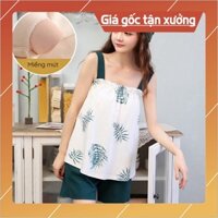 [ Bán giá gốc]  Bộ đồ mặc ở nhà 2 dây cotton +Có Đệm ngực siêu dễ thương
