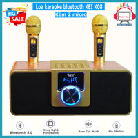 [ BẢN NÂNG CẤP 2022 ] Loa karaoke bluetooth KEI K08 - Tặng kèm 2 micro không dây có màn hình LCD - Sạc pin micro trên loa Chỉnh Bass Treble Echo Trên Micro Công Suất Lớn Bass Trầm Ấm Chống Hú Chống Rít kết nối USB AUX TF card.