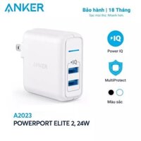 [ Bảo hành 18 tháng ] Củ Sạc 2 Cổng ANKER A2023 PowerPort Elite 2 24W - Chính Hãng