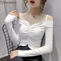✨ Báu vật ✨ Áo thun sexy trễ vai phong cách Hàn Quốc 2025 mùa xuân thu mới, ôm sát eo, áo dài tay sành điệu