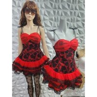 ( BeeStore) Đầm ren 3D tùng lưới 3 tầng kèm quần