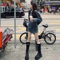 [ Bigsize 55-100kg ] Áo khoác jean + chân váy vạt chéo trendy