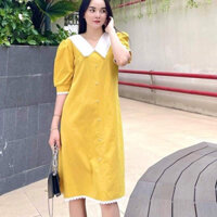 ( Bigsize đến 100kg) Váy bầu, đầm bầu bigsize màu vàng phối ren