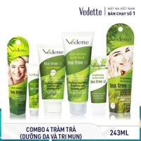 🥒 BỘ 04 SẢN PHẨM DƯỠNG DA - NGỪA MỤN TIN CHẤT TRÀM TRÀ TEA TREE OIL VEDETTE