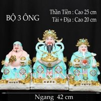 [ BỘ 3 ÔNG - MÃO RỒNG ] THẦN TIỀN + THẦN TÀI THỔ ĐỊA - MÀU XANH LAM [ BỘT ĐÁ + COMPOSITE ]
