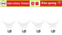 ( BỘ 4 ) BÓNG LED BULB 9W ĐIỆN QUANG LEDBU11A60 09765/40/27 V02 E27 ( TRẮNG+VÀNG )