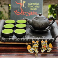 ✅ Bộ Ấm Chén Uống Trà✅Tử Sa Đắp Nổi Kèm Khay Chữ Nhật,Gốm Sứ Bát Tràng Cao Cấp