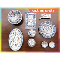 ( BỘ BÁT ĐĨA GỐM BÁT TRÀNG LOẠI 1 - VẼ TAM THÁI ĐẸP) BỘ CHÉN ĐĨA GỐM SỨ ĂN CƠM QUÀ TẶNG QUÀ BIẾU ĐẸP