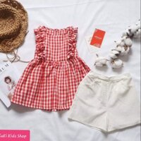# Bộ đồ áo caro kết hợp quần short cho bé gái#