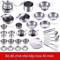 💖💖 BỘ ĐỒ CHƠI NẤU ĂN BẰNG INOX 40 MÓN CHO BÉ YÊU-KHAI