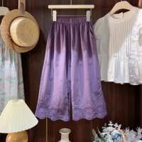 ❈ ❈ Bộ đồ phong cách phương Tây cho bé gái 2024 Áo sơ mi xếp ly cổ tròn màu tím rỗng 2502J16