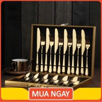 🔰 Bộ Dụng Cụ ăn Beefsteak cao cấp Gold Stainless Steel 24pcs - AsiaMart88 🔰