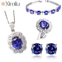 ♥ Bộ Trang Sức Sapphire Chính Hãng Đính Kim Cương Nhiều Màu Sắc Đá Quý Vòng Tay Bạc Tanzanite Cánh Hoa Nhẫn Nữ Mặt Dây Chuyền Bông Tai Sapphire Bốn Móng Vuốt