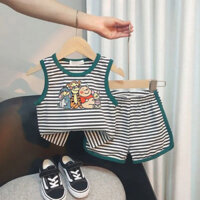 ❈ 🍎 Bộ Vest sọc đẹp trai cho bé trai Bộ đồ trẻ em Quần áo phong cách phương Tây Quần áo mùa hè 25328C