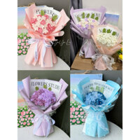 [ Bọc bóng kính + Tặng thiệp] Bó hoa lưu ly (có gói) móc bằng len, hoa giả handmade nhiều màu xinh xắn dùng làm quà tặng
