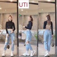 [ BỐC ĐỒNG ] QUẦN BAGGY JEAN NỮ LƯNG CAO RÁCH TE TUA BÊN HÔNG 137 MÀU XANH CAO CẤP UTI ĐỦ SIZE SIÊU HOT-NL137