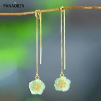 ♥ Bông Tai Mạ Bạc 925 Hình Hoa Tuyết Đính Đá Ngọc Bích Thời Trang Cho Nữ