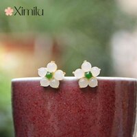 ♥ Bông Tai Mạ Bạc Hình Hoa Nhỏ Đính Đá Ngọc Bích Màu Trắng Tự Nhiên Sang Trọng Thời Trang Cho Nữ