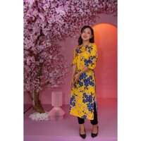 { Cam kết như hình - có ảnh clip} Áo Dài Ơi vn Cách Tân Siêu Lụa Dáng Suông Hoa Mai Vàng mặc lễ tết, bưng quả cưới hỏi