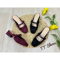 ( chân mập tăng 1 size ạ ) giày cao gót  sục 3cm đính hạt châu da sáp mũi vuông êm chân TT Shoes hotchau3cm
