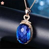 ❤ Châu Âu Mỹ London Xanh Topaz Mặt Dây Chuyền Mạ 18K Hoa Hồng Vàng Vòng Cổ Nữ Trang Sức Cưới