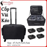 [ CHÍNH HÃNG ] Cốp vải kéo đựng đồ makeup chuyên nghiệp size 48cm. Cốp vali tay kéo mỹ phẩm cao cấp kèm 4 túi chia ngăn