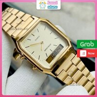 [ Chính hãng Full box] Đồng hồ Casio điện tử AQ-230GA-9DMQ Nam Nữ chạy 2 máy kim số dây kim loại, chống nước tốt