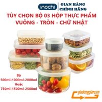 ( Chính hãng INOCHI ) Bộ 03 Hộp đựng thực phẩm HOKKAIDO 500ml - 1000ml - 2000ml ( Bộ hộp VUÔNG, TRÒN hoặc CHỮ NHẬT )