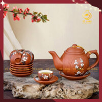 ( CHỌN MẪU ) Bộ ấm chén tử sa vẽ hoa gốm tử sa Bát Tràng đẹp, chính hãng
