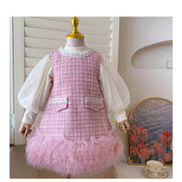 [ Chọn màu] SET 2 CHI TIẾT VÁY XUÔNG DẠ TWEED ĐÍNH HẠT CHÂN VÁY BỒNG MIX ÁO THUN GIỮ NHIỆT TAY BỒNG CHO BÉ- HÀNG QCCC