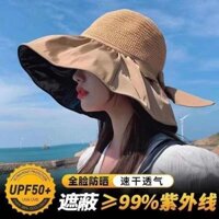 🔥 chống nắng 🔥 ins UPF50+ có hàng sẵn Mũ xô chống tia UV Vành lớn Leo núi bãi biển Mặc hàng ngày Thời trang Hàn Quốc ❇Nơ Đen Mũ Chống Nắng Nữ Mùa Hè Mặt Che Chống Tia Cực tím Lớn Eave Sun Người Cá Mũ Đầu Lớn Wai♦