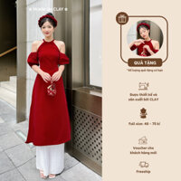 [ CLAY ] Set Áo dài Cát Tường cách tân cổ yếm khoét vai tay bồng - Kèm Mấn khi đặt cả Bộ
