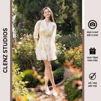 [ Clenz - Váy thiết kế cao cấp ] Đầm nữ thêu hoa vintage có dây thắt eo D30