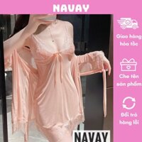 ( Clip thật )(Tặng nội y) Set váy ngủ gợi cảm sexy A11 ren lưới xuyên thấu bao gồm áo choàng, váy, chip thiết kế trẻ tru