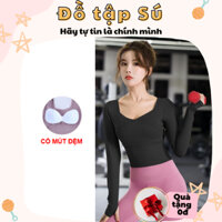 [ Có ảnh thật] Áo croptop dài tay tập gym, yoga nữ có sẵn mút đệm, mặc nâng ngực A042