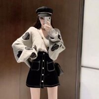 ✨ (có ảnh thật) Set áo len tim chân váy khuy túi ✨